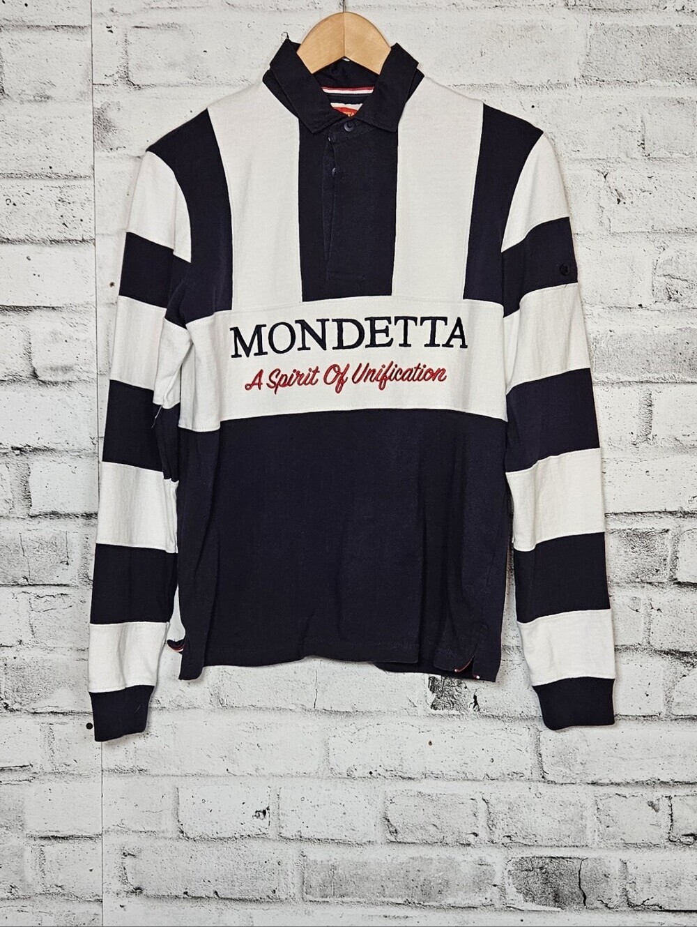 Mondetta Originals Rugby Polo Shirt XS Navy White Striped Long Sleeve